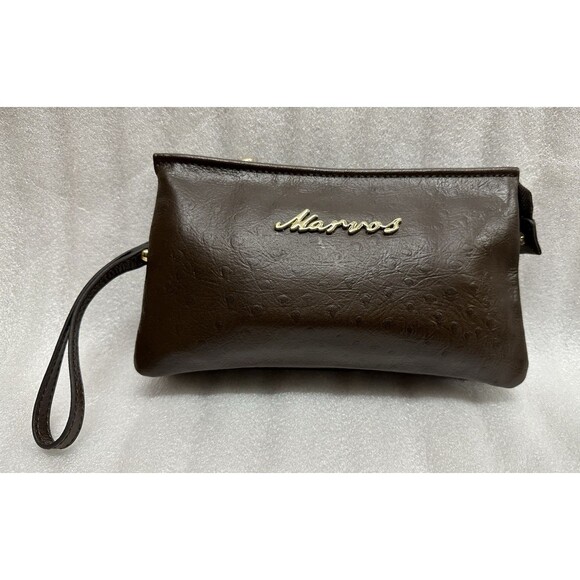 WB Cow Leather Collection Marvos brown leather wristlet zip closure - Picture 1 of 16